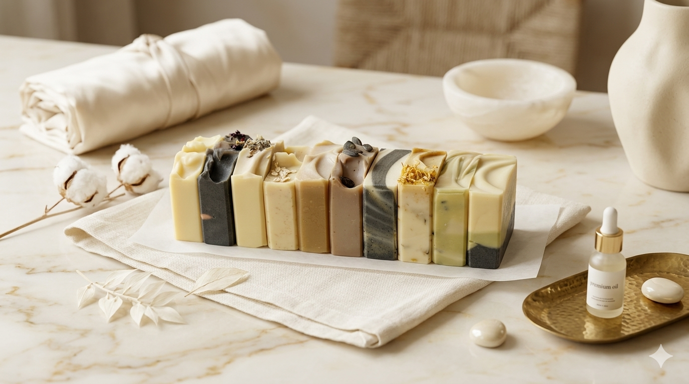 Alle 10 handgemachten Naturseifen von All Senses Seifenmanufaktur — palmölfreie Naturseife aus Wien