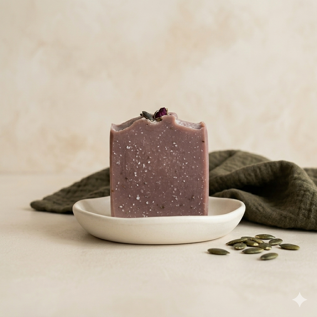 Wacholderwald & Kürbiskern Naturseife – waldige Naturseife mit Kürbiskernöl und natürlichem Peeling, handgemacht in Wien